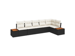 Conjunto 6 Sofá De Jardim Vidaxl Preto Vime Pe (319 X 154 X 85 Cm)