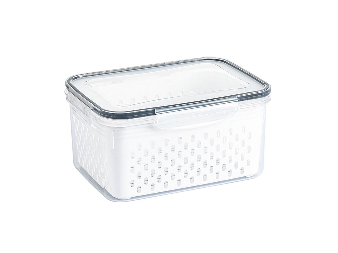 Caixa De Armazenamento Transparente Para Frutas E Verduras Dreno 1750ml