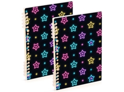 Conjunto de 2 Cadernos Pautados A5 com Estampa Estrelas Fluorescentes, 21,1 X 14,5 Cm, Capa Dura, 60 Folhas, P