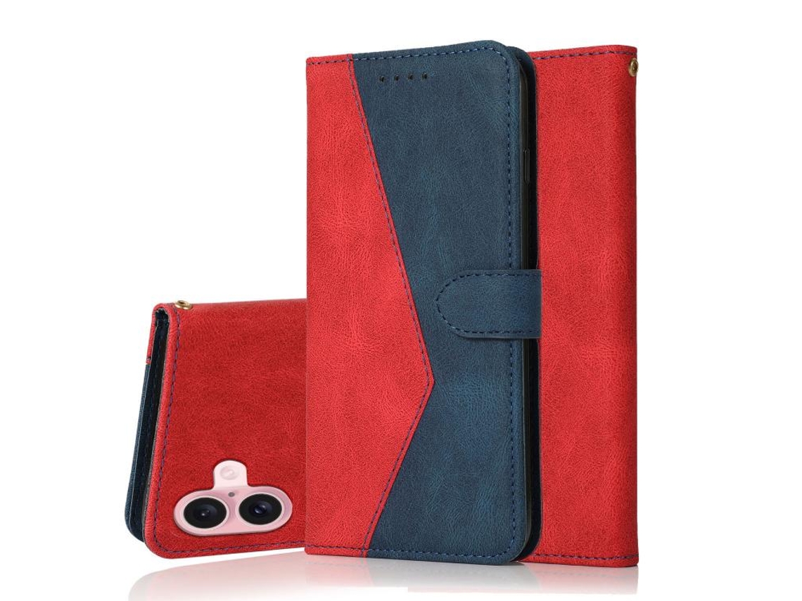 Capa Para Iphone 17 Em Couro Com Costura Bicolor.