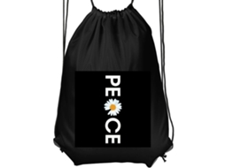 Mochila de Ginástica Infantil Preta, Confortável e Prática, com a Palavra "paz" Estampada BRILVIBERA