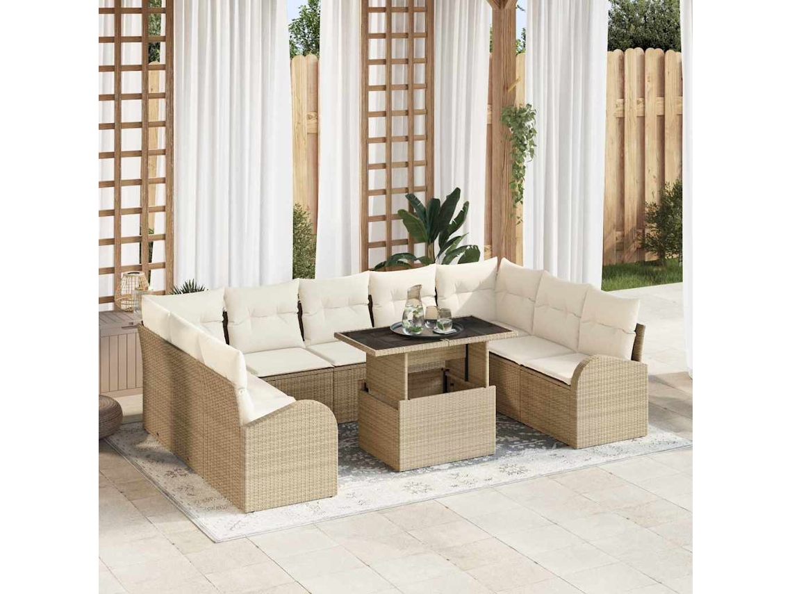 Vidaxl Conjunto De Sofá De Jardim 10 Unid. Bege Rattan Sintético