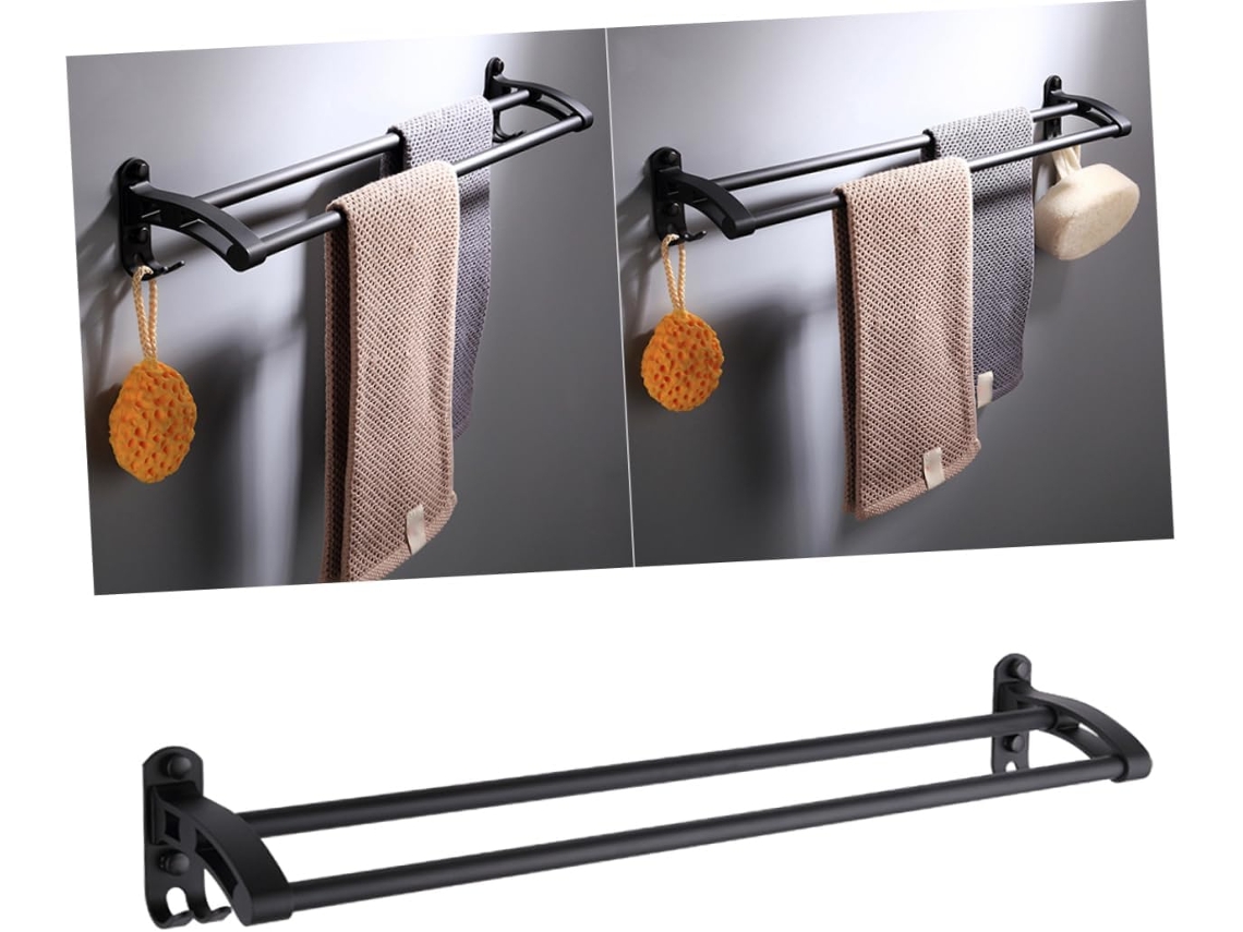 Suporte De Toalhas Artibetter Space Em Alumínio, Com Haste Dupla, Para Parede, Preto, Para Banheiro