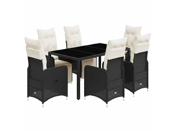 Conjunto de 7 Bistrôs para Jardim com Almofadões Vime Pe Preto MAISON EXCLUSIVE