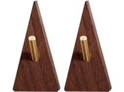 2 Ganchos De Parede Triangulares Em Madeira Natural Com Núcleo De Latão Para Decoração E Organização De Toalhas