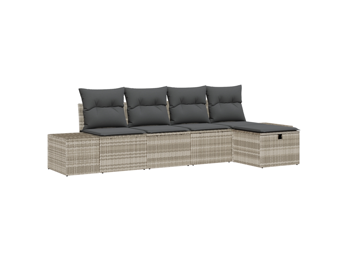 Conjunto 5 Conjunto De Sofá De Jardim Vidaxl Cinzento-claro Vime Pe (239 X 117 X 85 Cm)