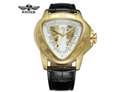 (estilo 1) Relógio Mecânico Masculino Triangular Com Fundo Esqueletizado E Pulseira De Couro Transparente.