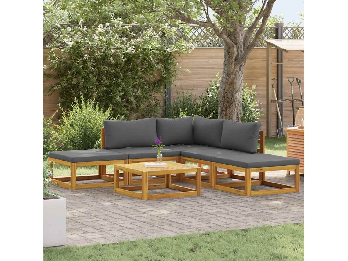Vidaxl 6 Pcs Conj. Lounge Jardim C/ Almofadões Madeira Acácia Maciça