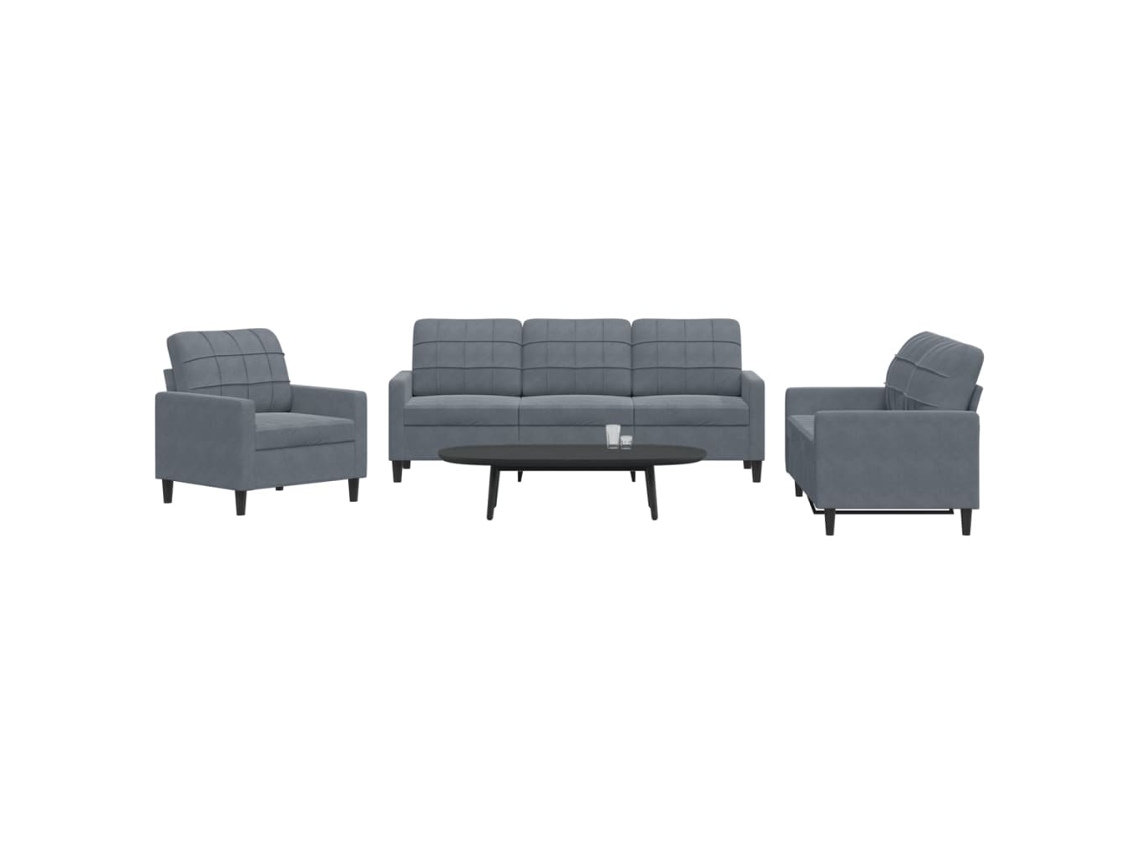 Vidaxl 3 Pcs Conjunto De Sofás Com Almofadões Veludo Cinzento-escuro