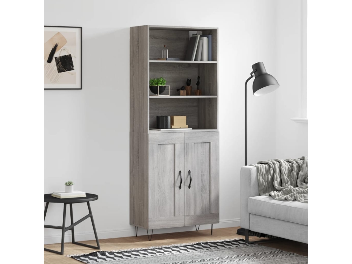 Vidaxl Armário Alto 69,5x34x180 Cm Derivados De Madeira Sonoma Cinza