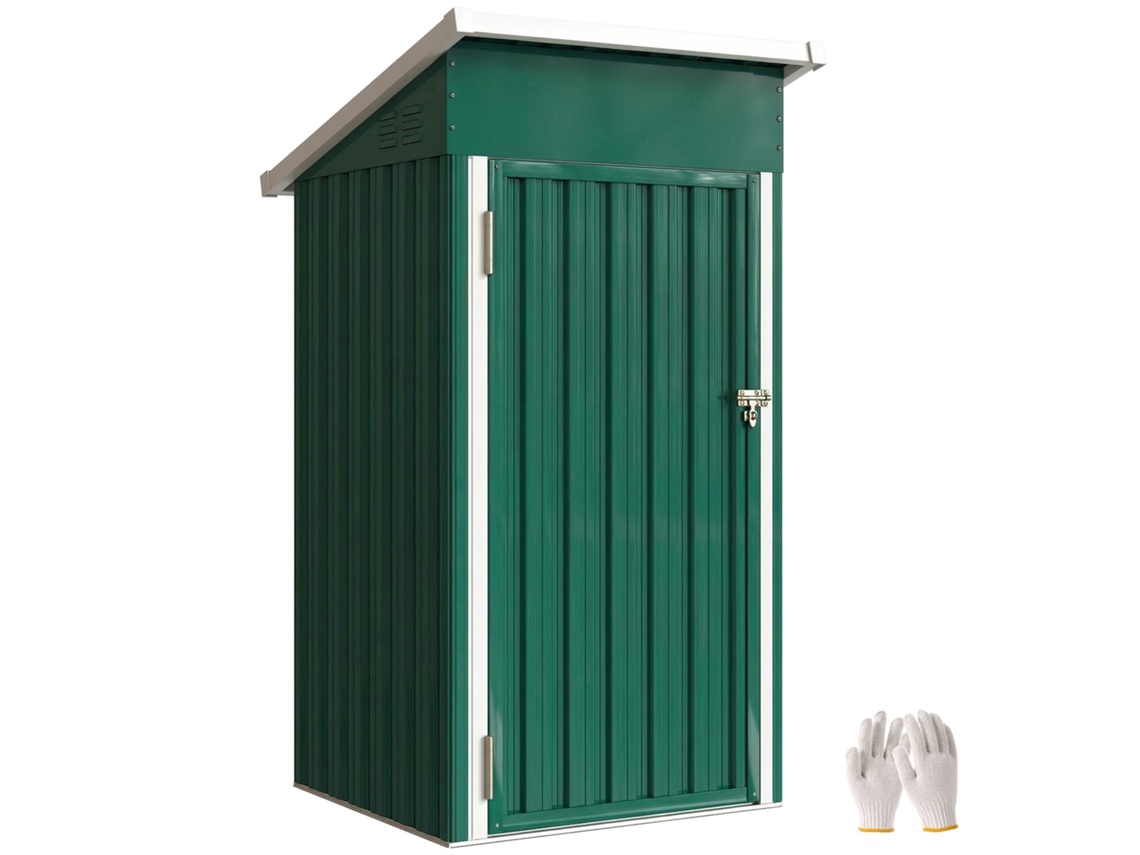 Abrigo Exterior Metálico 107,5x91x185 Cm De Jardim Com Teto Inclinado Porta Com Trinco Ventilação E Luvas Verde