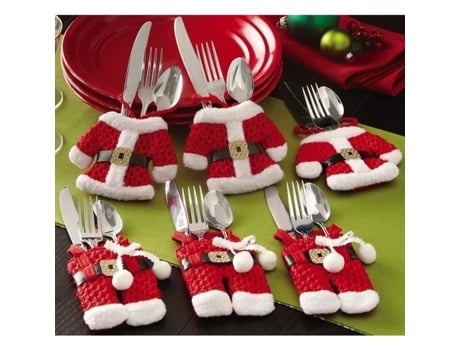 Conjunto De 6 Fantasias De Pai Natal Com Bolsos Para Talheres Wecheers