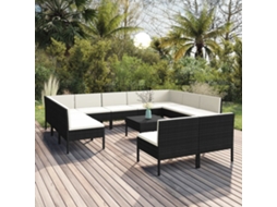 12 Pcs Conjunto Lounge De Jardim C/ Almofadões Vime Pe Preto Dkd Home Decor