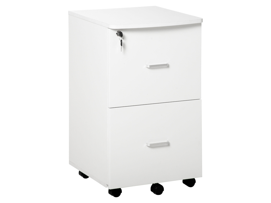 Gaveteiro de Escritório Móvel Auxiliar com 2 Gavetas e Fechadura para Estudo e Escritório 43x45x72cm Branco BTFORUS