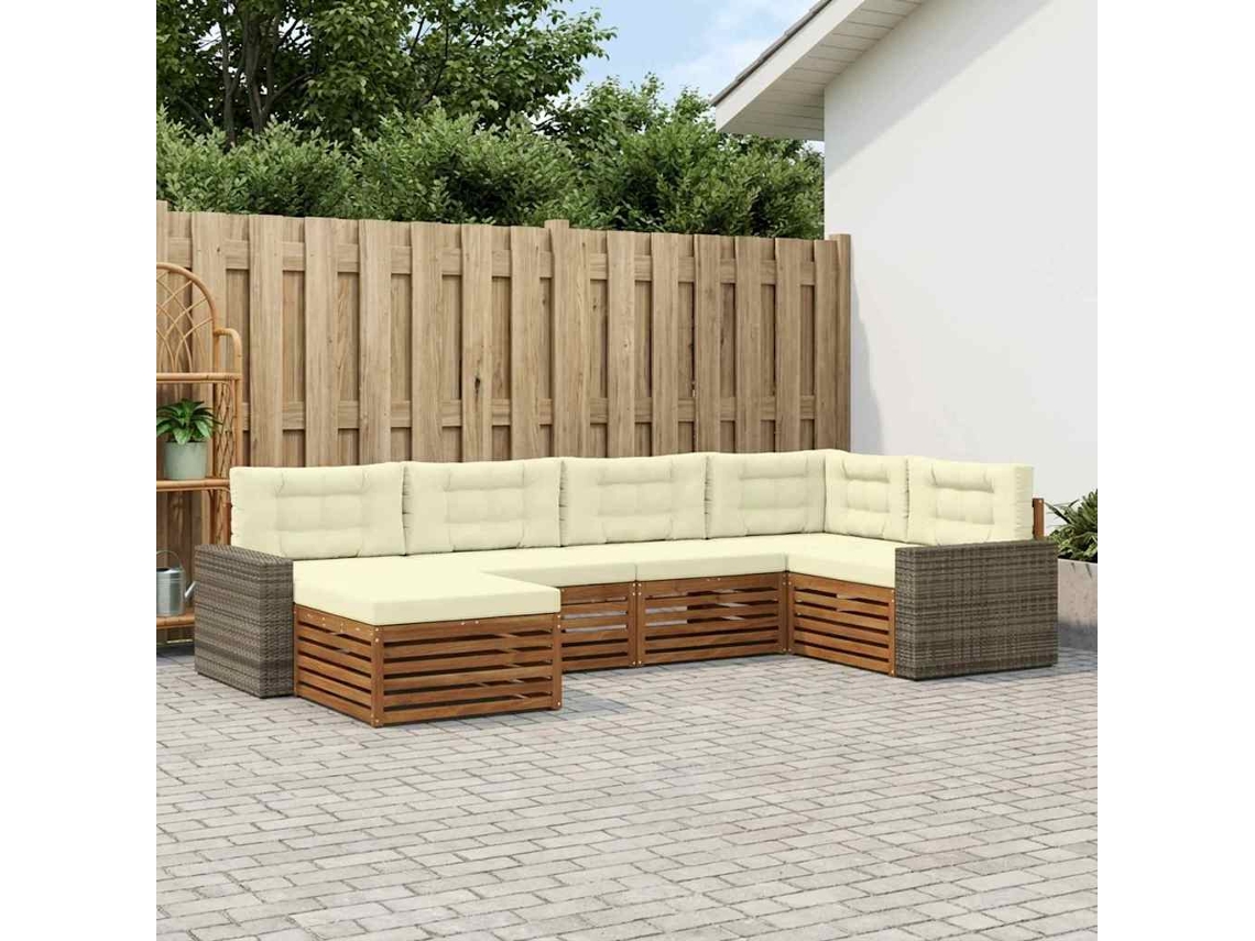 Vidaxl Conjunto De Sofás Para Exterior 6 Pcs Natural E Creme