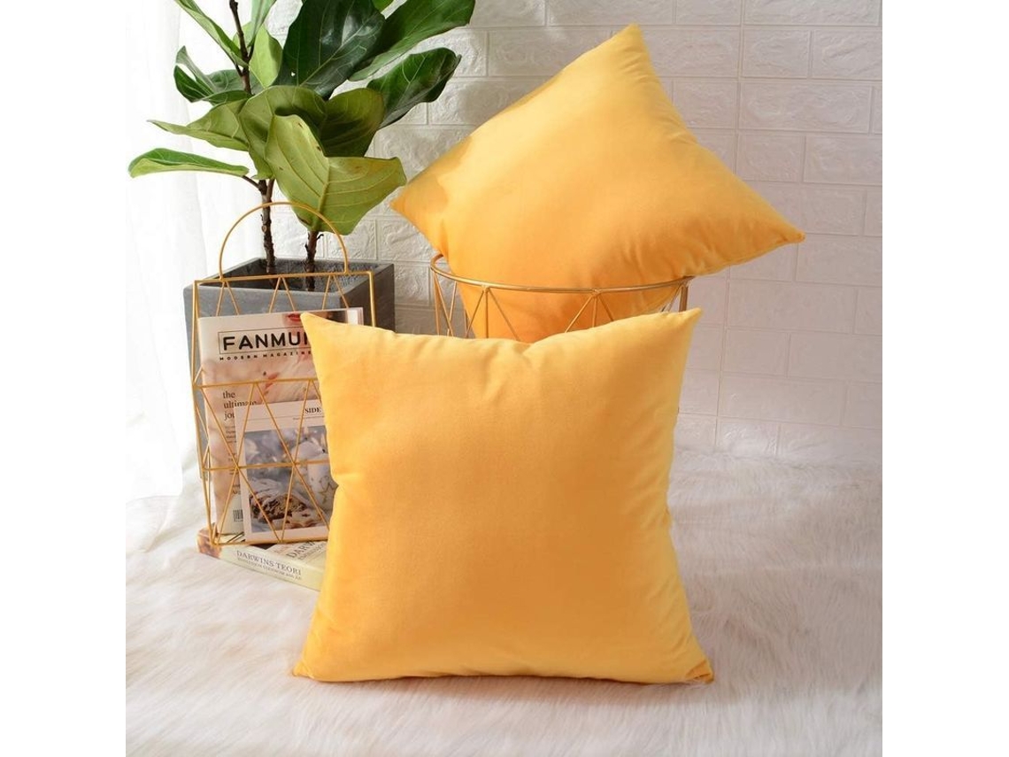 2 Camadas de Veludo Macio Decorativo Quadrado Travesseiro 45x45 Cm Cor Limão Amarelo