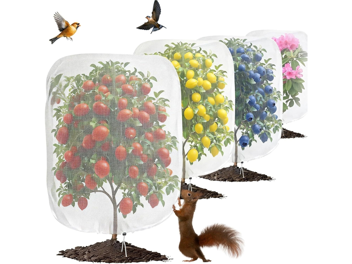 Rede de proteção contra insetos e pássaros para árvores frutíferas, 100×150cm, rede de proteção para plantas de jardim (conjunto de 3)