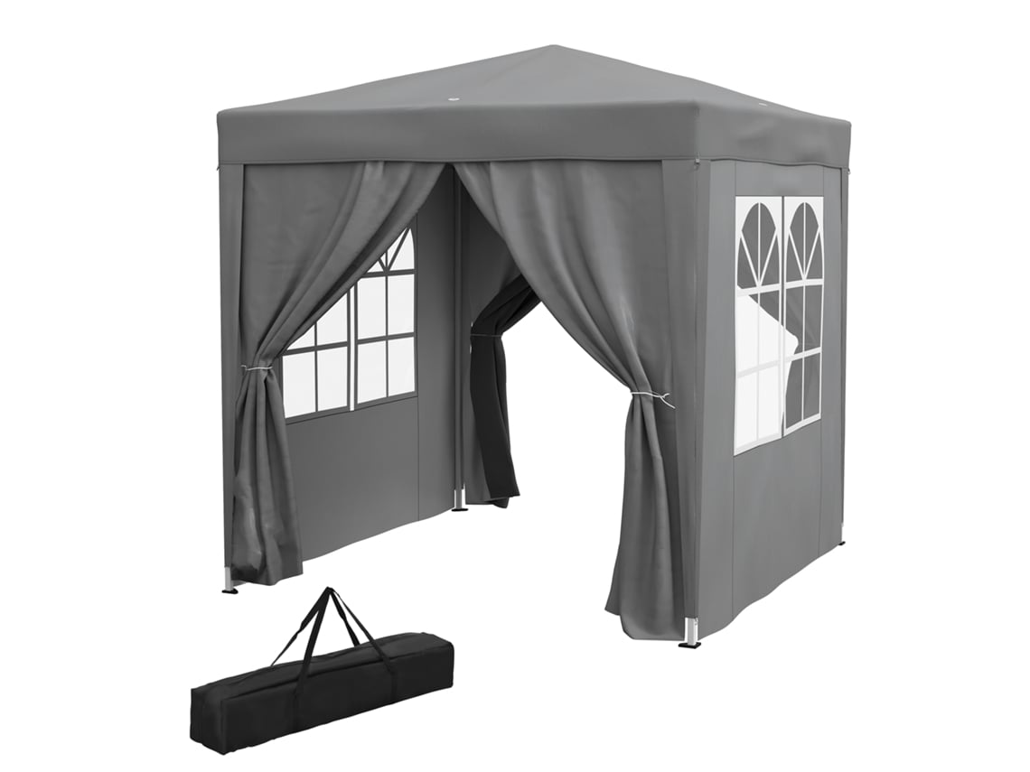 Gazebo dobrável 2x2 m, 4 paredes removíveis, metal e poliéster, cinza ORBITRA COMMERCE