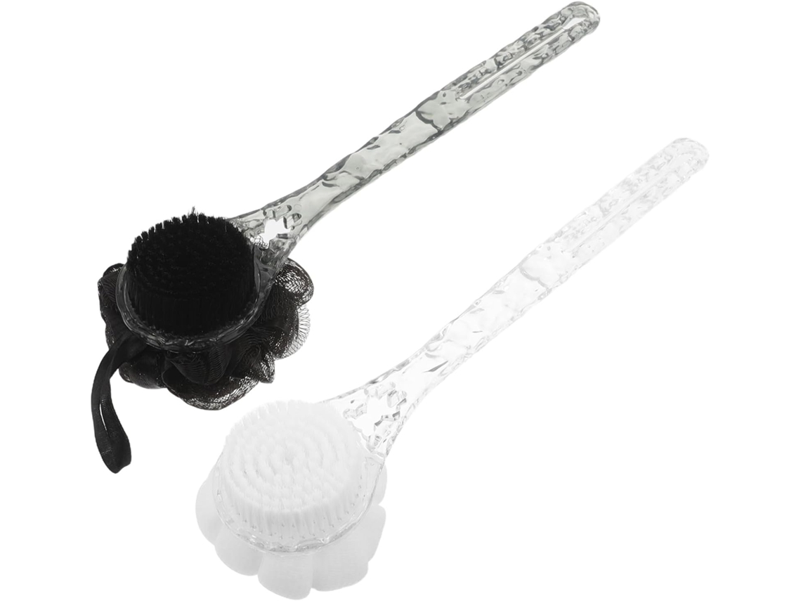 Escova De Banho Esfoliante Dupla Face Branca E Preta 2 Peças Com Cabo Longo Ergonômico, Escova De Limpeza Profunda Para