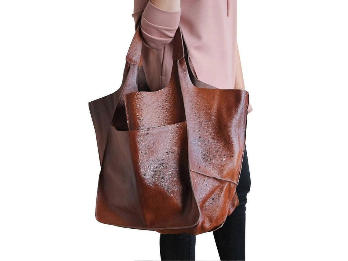 Bolsa Satchel de Couro PU, Grande, Trabalho, Transversal, Macia, Oversized S/MARCA