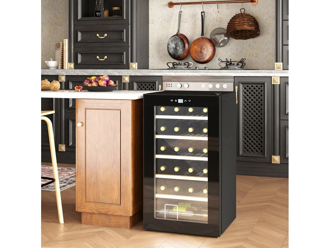 Refrigerador Para Vinhos 24 Garrafas, Temperatura Ajustável 5-20°c, Led Interno, Preto, 43x45x75 Cm
