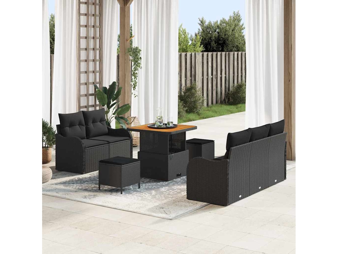 Vidaxl Conjunto De Sofá De Jardim 8 Unid. 7-número De Lugares Preto
