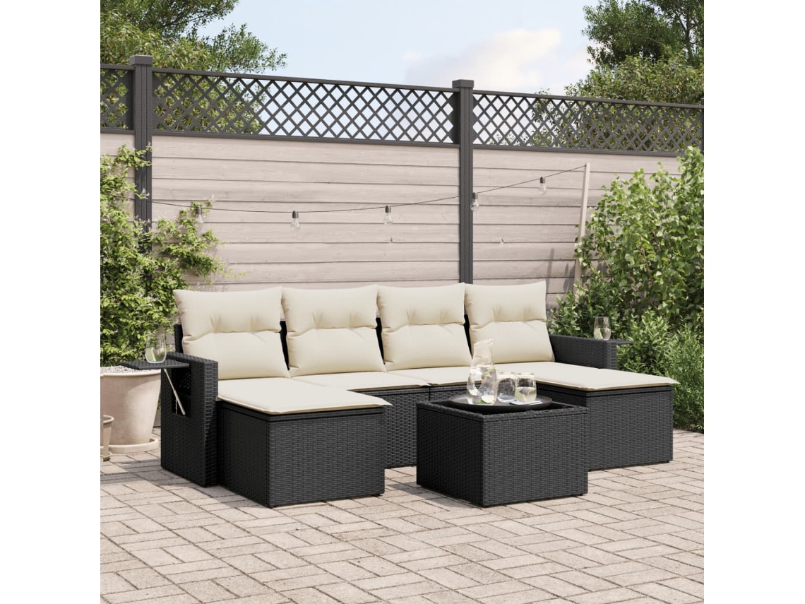 Vidaxl 7 Pcs Conjunto De Sofás P/ Jardim C/ Almofadões Vime Pe Preto
