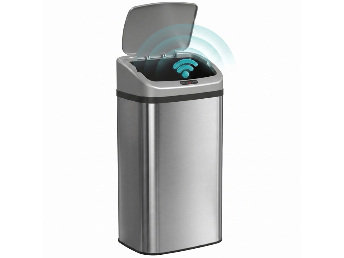 Cubo De Basura Cocina Automático 48 L Sensor Infrarrojo Cierre Automático Antihuellas Acero Inoxidable Plata