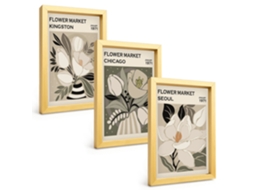 Composição De Quadrosflores Kingston Seul Chicago Retrô Moldura Dourada Imagens Para Um Quarto Infantil Espelharte (3 Peças 20x30 Cm)
