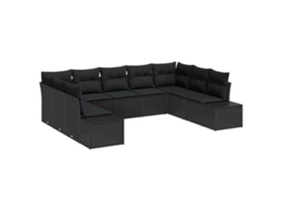 Conjunto 9 Sofá De Jardim Vidaxl Preto Vime Pe (289 X 209 X 85 Cm)