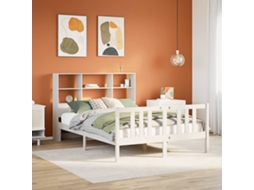 Cama Com Estante Sem Colchão 140x200 Cm Pinho Maciço Branco