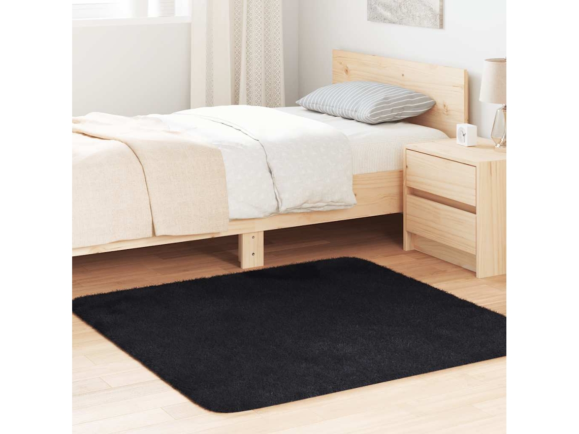Vidaxl Tapete Shaggy De Pelo Alto Navarra 120x120 Cm Poliéster Preto