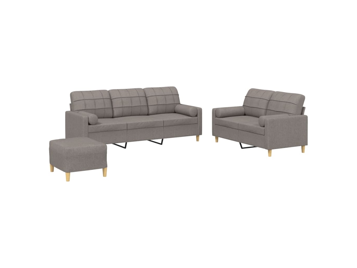 3 Pcs Conjunto de Sofás com Almofadas Tecido Cinza acastanhado MAISON EXCLUSIVE