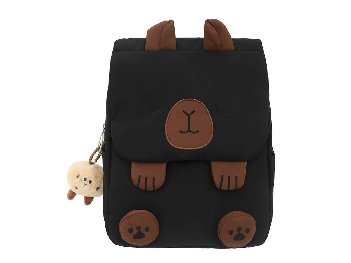Mochila Feminina Com Aba E Estampa De Capivara, Ideal Para Viagens, Escola, Faculdade E Uso Casual. Preta.