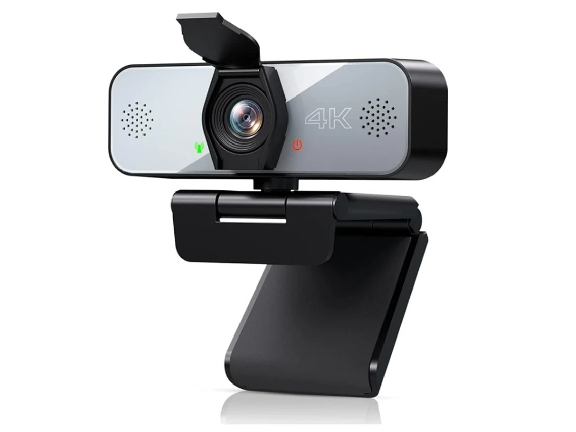 Webcam 4K UHD com transmissão ao vivo, microfone, brilho ajustável e controle de toque para Zoom, Skype, Teams e FaceTime - Preto