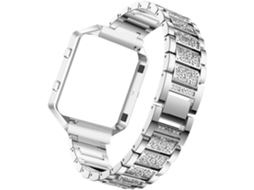 Pulseira De Relógio Em Metal Prateado Com Strass E Moldura,