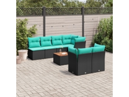 Vidaxl 8 Pcs Conjunto De Sofás P/ Jardim C/ Almofadões Vime Pe Preto