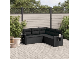 Vidaxl 5 Pcs Conjunto Sofás De Jardim Com Almofadões Vime Pe Preto