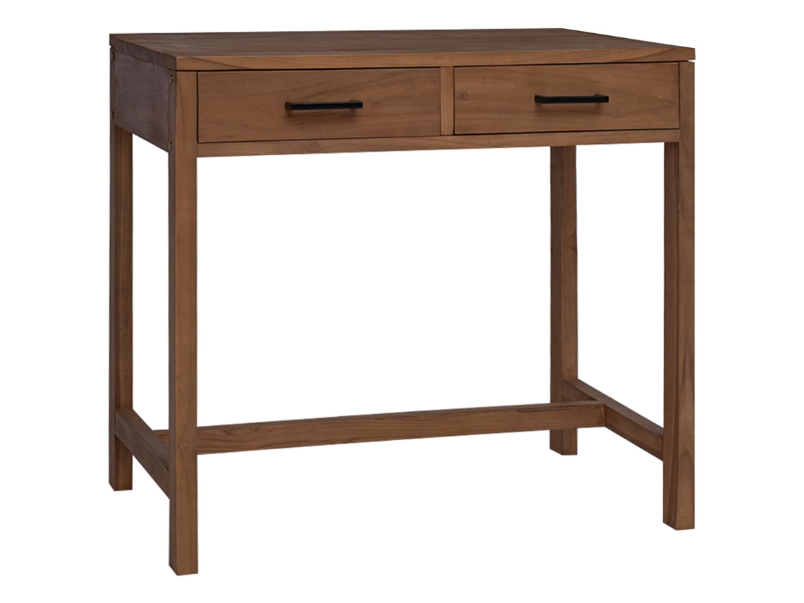 Vidaxl Mesa Com Gavetas Natural Madeira De Teca Sólida 80 X 50 X 75 Cm