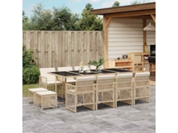 Vidaxl 13 Pcs Conjunto De Jantar P/ Jardim Com Almofadões Vime Pe Bege