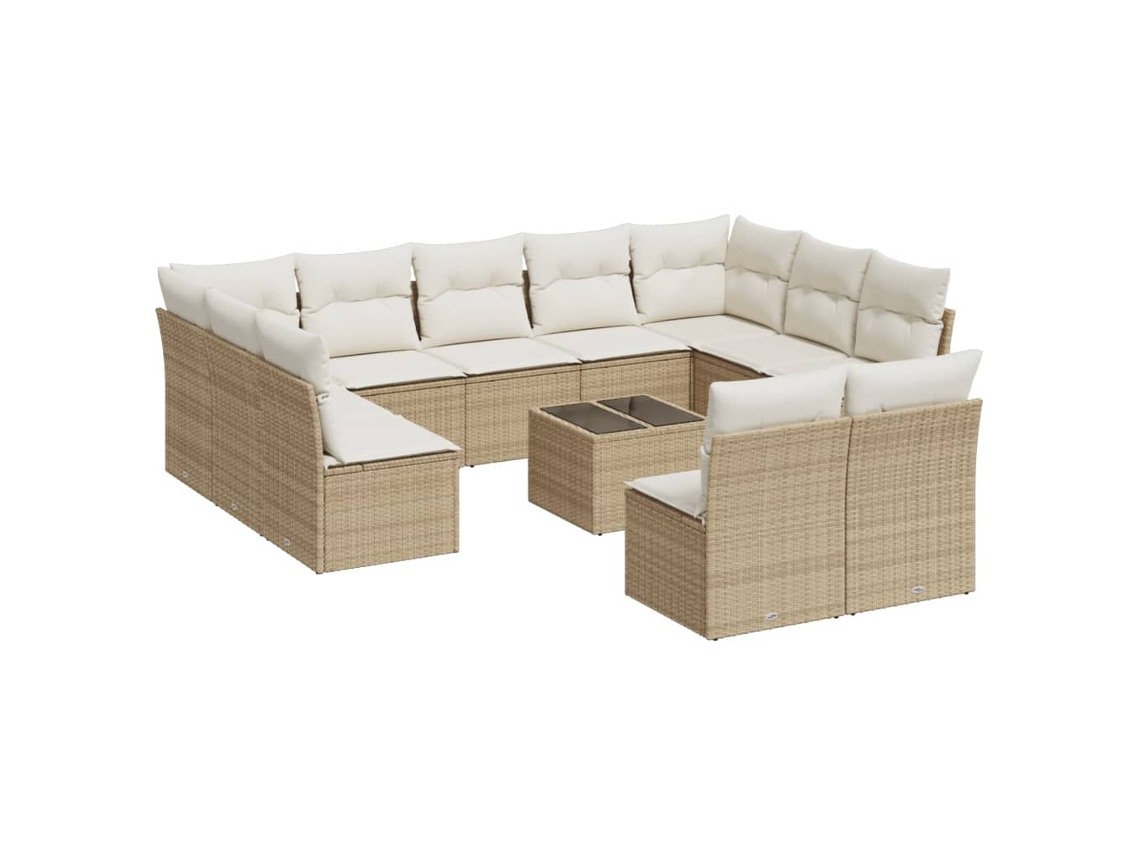 Conjunto 12 de sofás p/ jardim com almofadões VIDAXL vime PE bege
