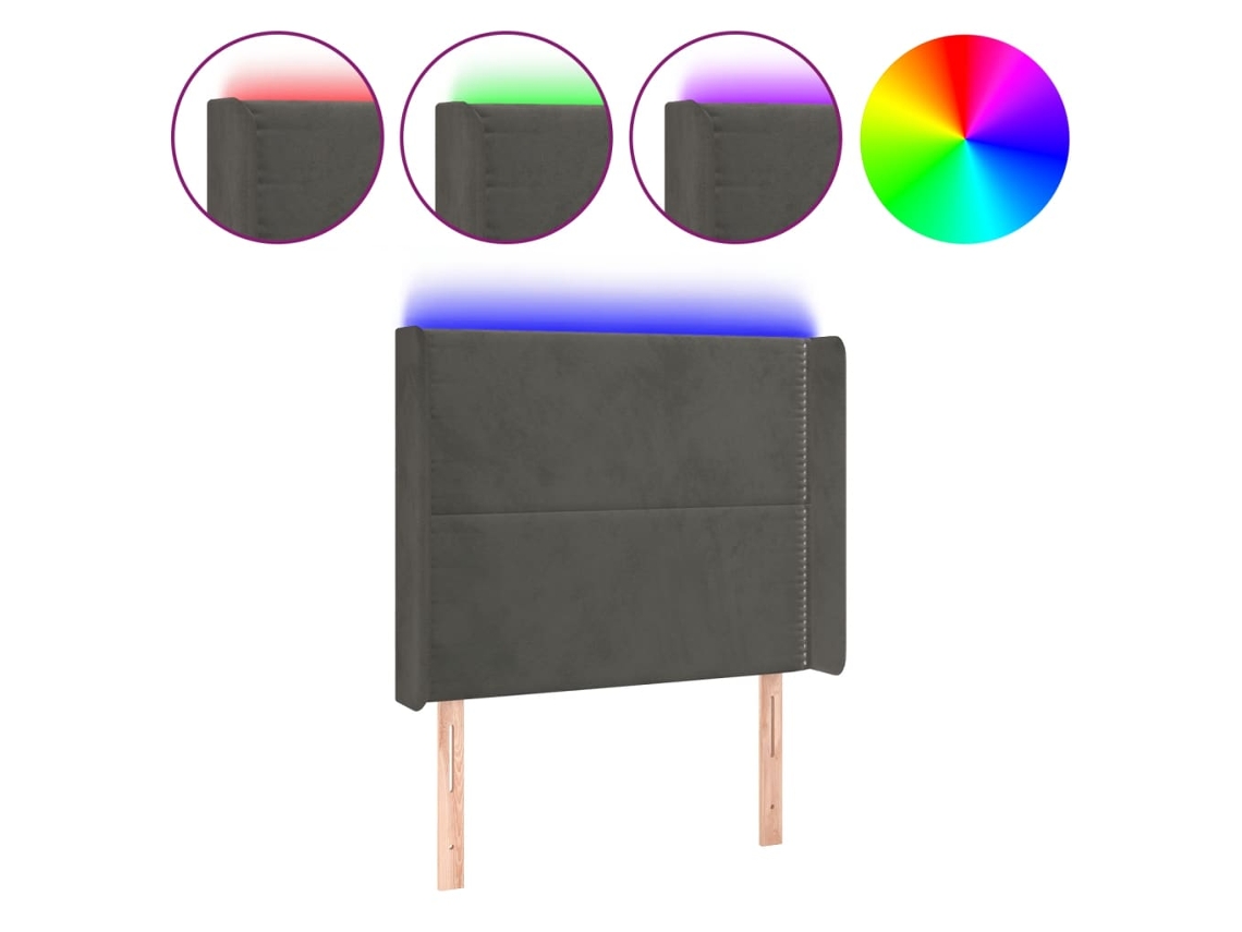 Led Headboard, Led Headboards Vidaxl Cinzeto Veludo (93 X 16 X 118/128 Cm)