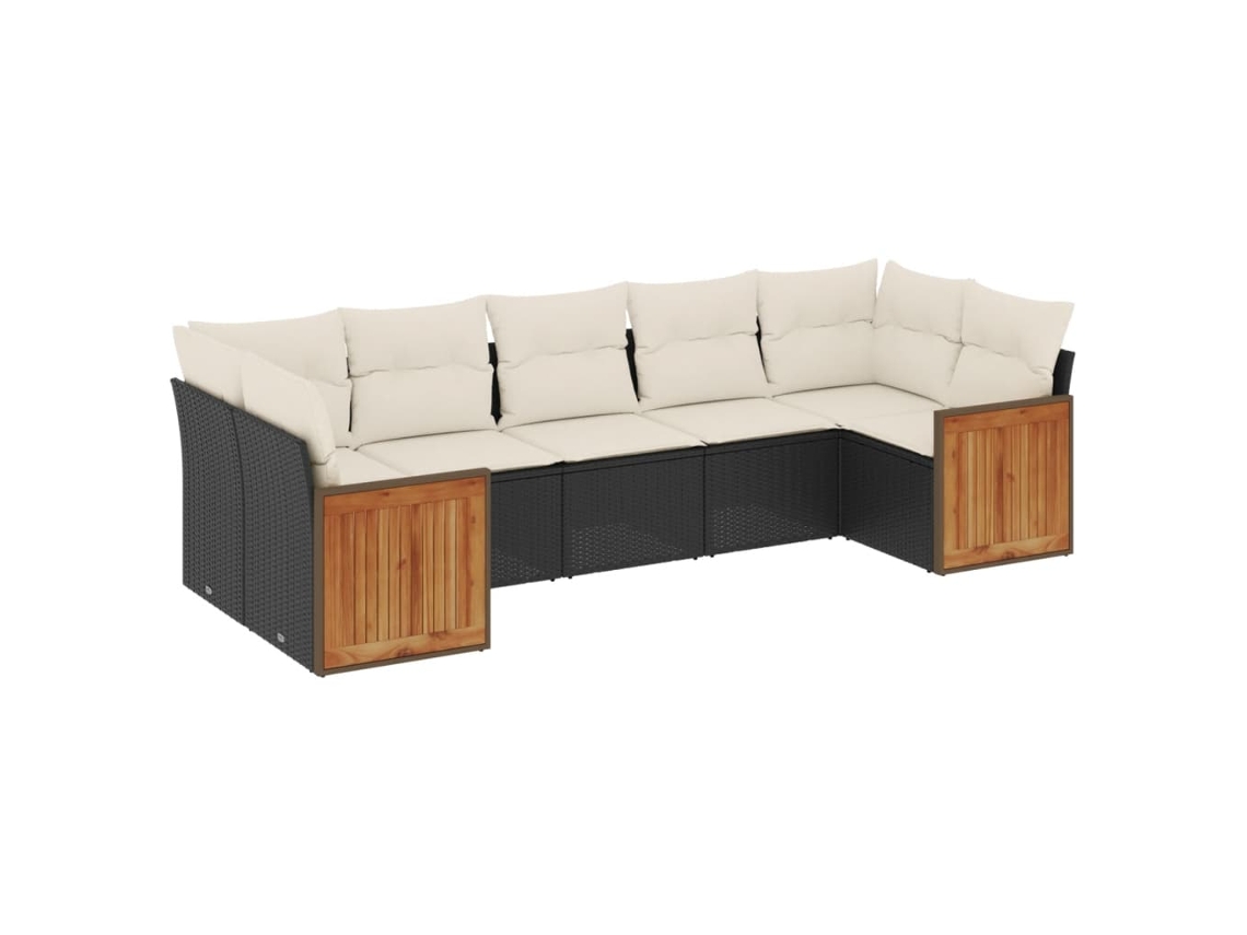Conjunto 7 de sofás p/ jardim c/ almofadões VIDAXL vime PE preto