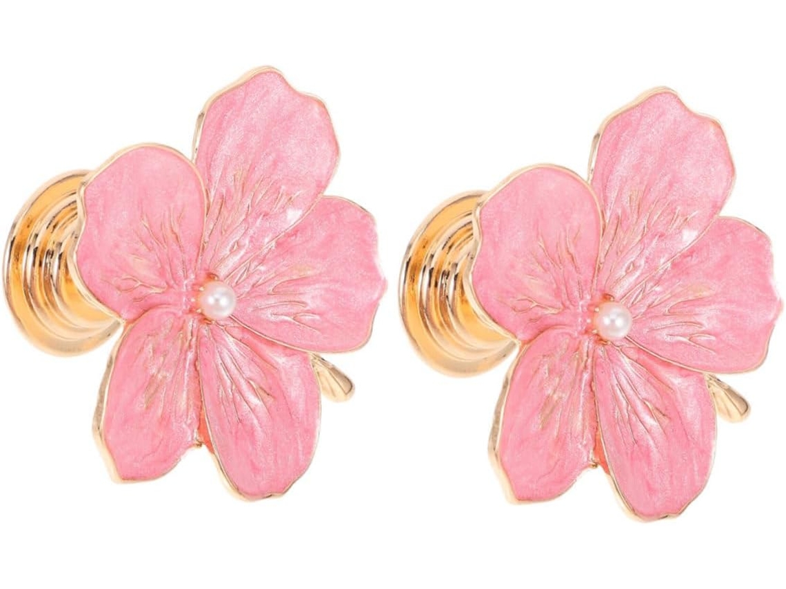 Puxadores De Gaveta Pretyzoom Em Formato Flor Rosa, Puxadores De Armário Liga Zinco Com 5 Pétalas E Furo Único, 2 Peças