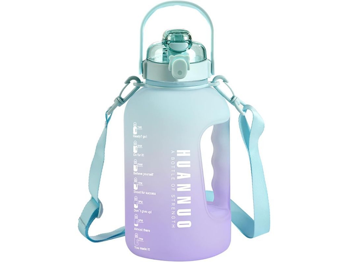 2026 botella de Água Linjou 2.2l Sem Bpa com Canudo e Marcas de Tempo Gradiente Azul Roxo