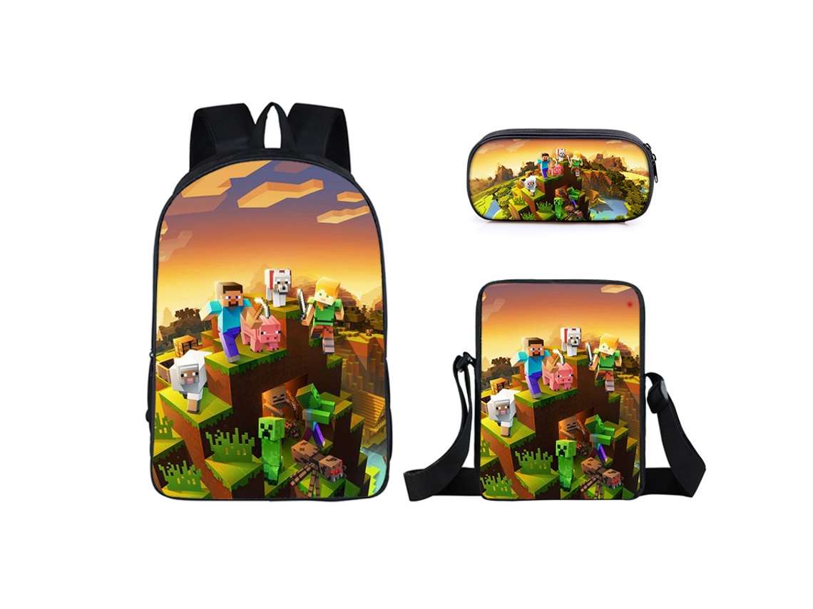 KOHREE Conjunto de Três Peças de Mochila Escolar de Estudante Minecraft
