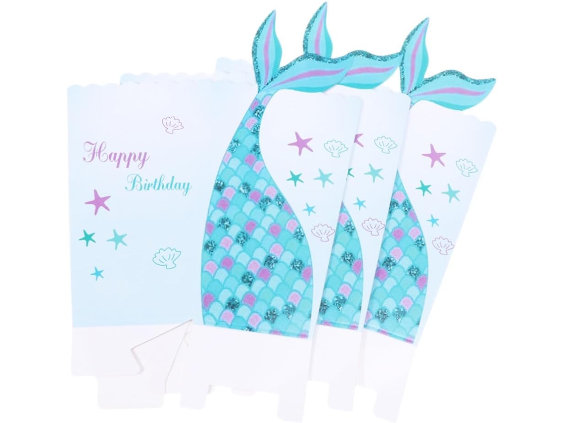 Caixas De Pipoca Supvox Com Design Sereia Para Festas Infantis, 18 Unidades, Azuis, Caixas De Papel Para Doces