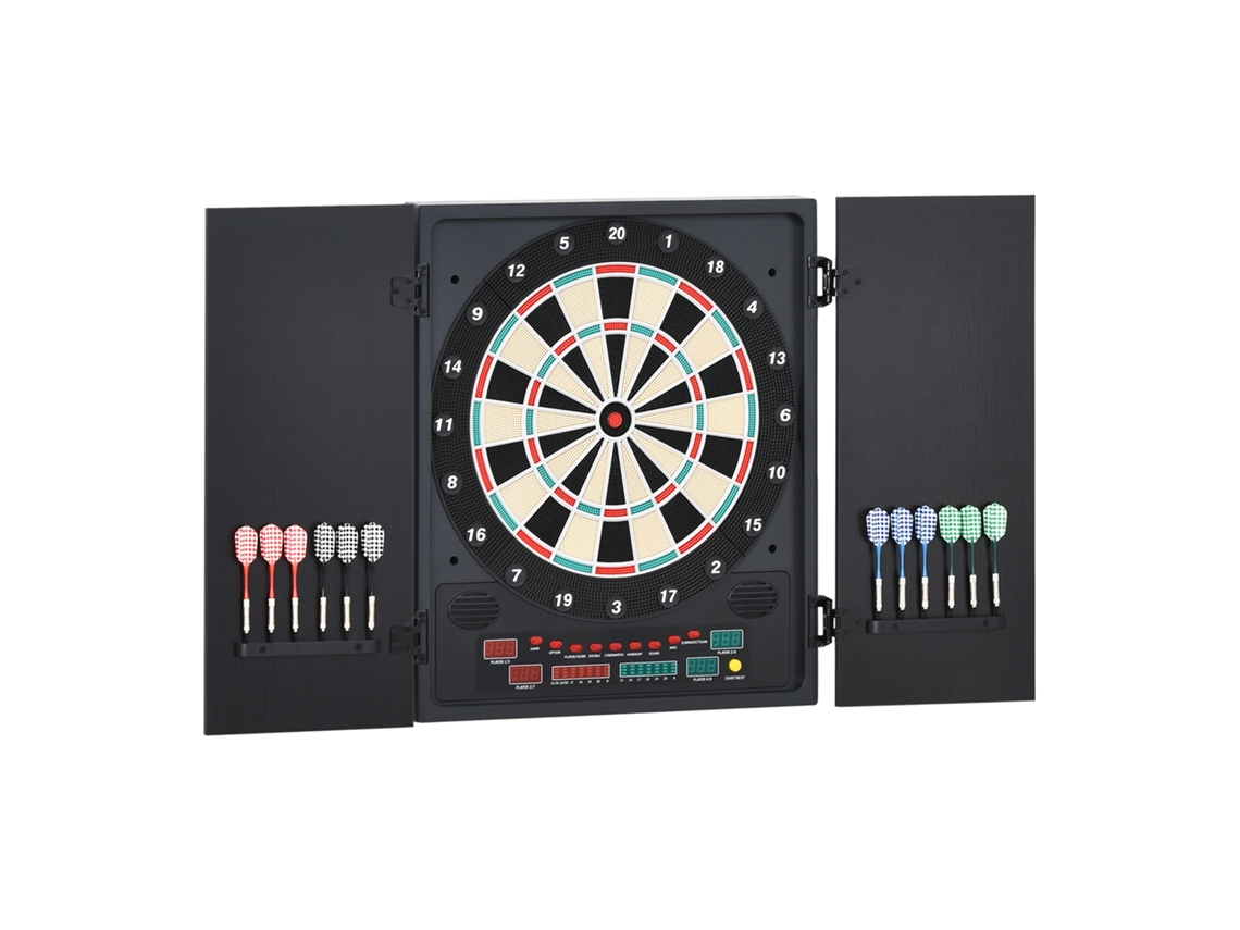 Alvo Eletrônico Digital Para Até 8 Jogadores Com 12 Dardos E 30 Pontas Com Portas De Tela De Led 27 Jogos Diferentes 51x6,5x57 Cm Preto