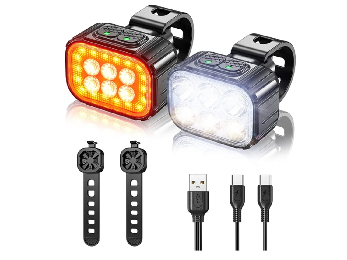Conjunto Luz Bicicleta Ip65 Multimodos Noturna/camping Preto Yizhood