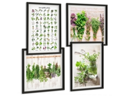Composição De Quadros Inspirações De Ervas Decorações Espelharte (4 Peças)